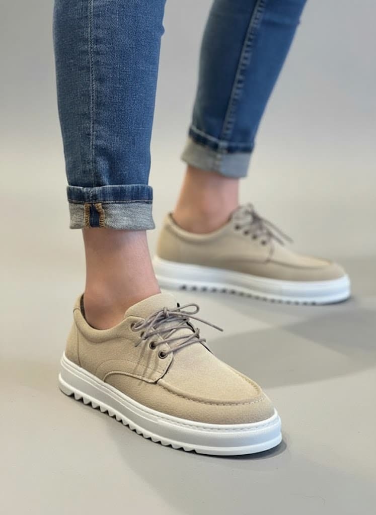 JY-T12x Arts Bağcıklı Süet Erkek Günlük Spor Klasik Ayakkabı SBT - Krem - 44