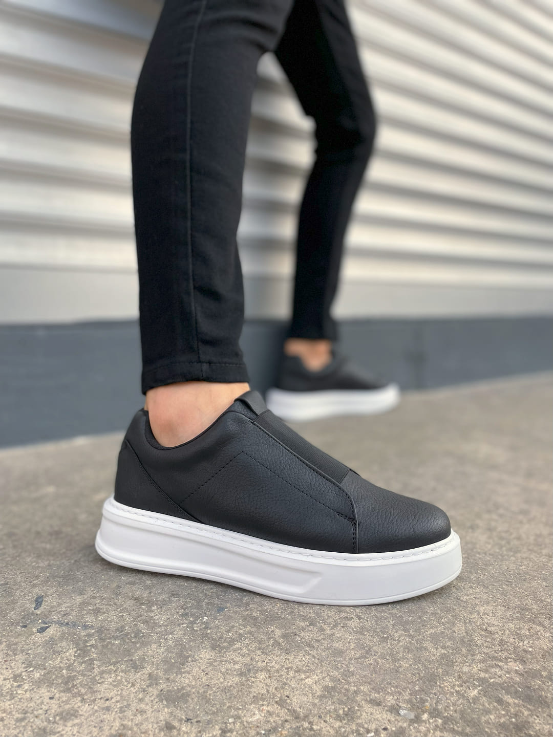 JY007 Alba Bağcıksız Cilt Erkek Günlük Sneaker Ayakkabı CBT Siyah - 44