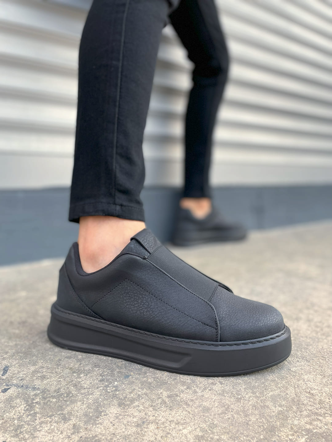 JY007 Alba Bağcıksız Cilt Erkek Günlük Sneaker Ayakkabı CST Siyah - 44