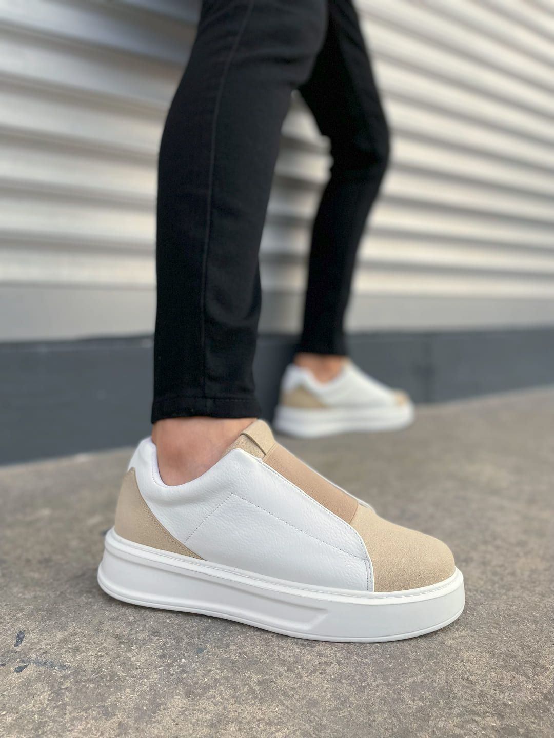 JY007 Alba Bağcıksız Süet Cilt Erkek Günlük Sneaker Ayakkabı SCBT Bej/Beyaz - 44