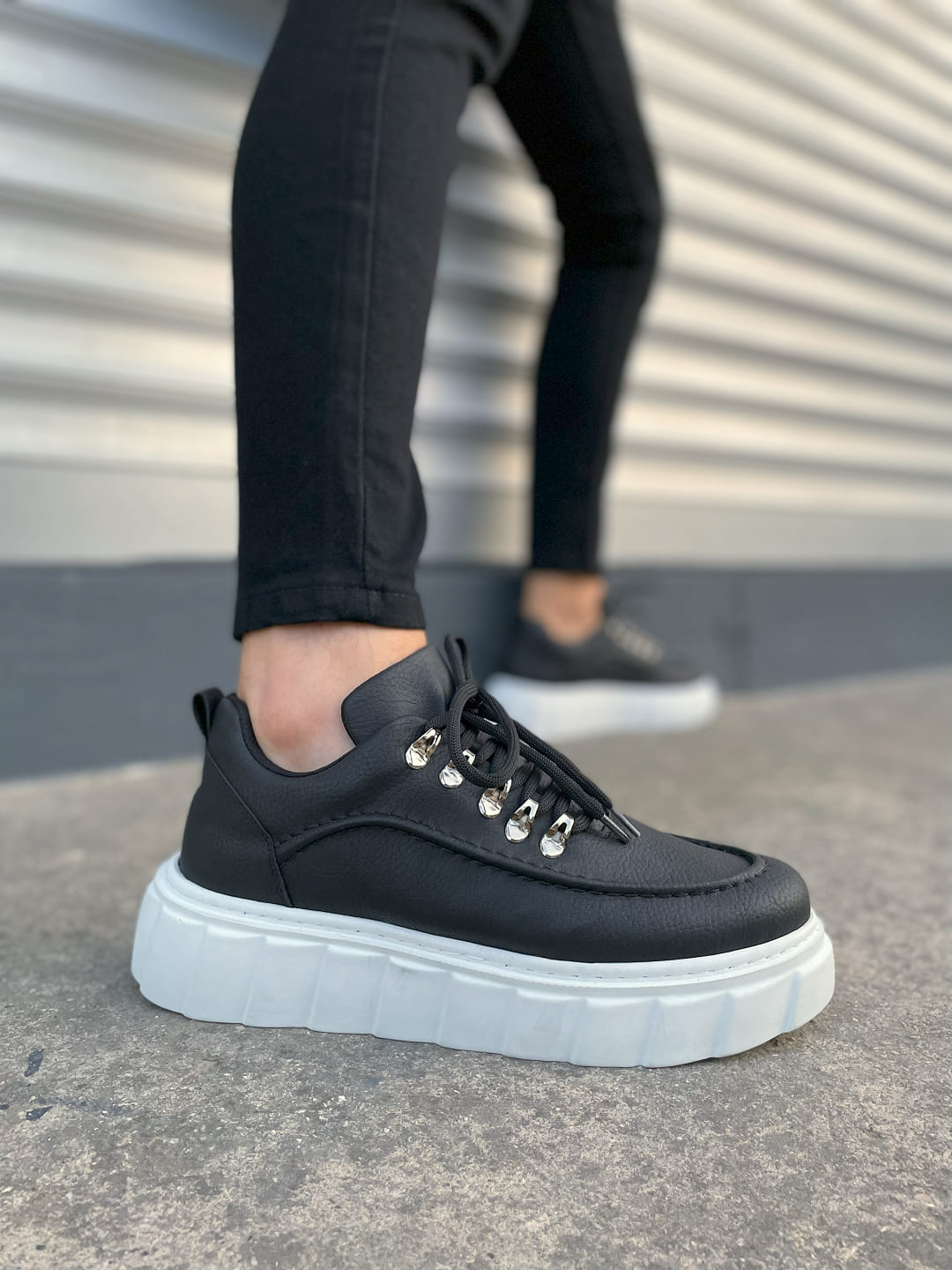 JY010 Cloud Bağcıklı Cilt Erkek Günlük Sneaker Ayakkabı CBT - Siyah - 44