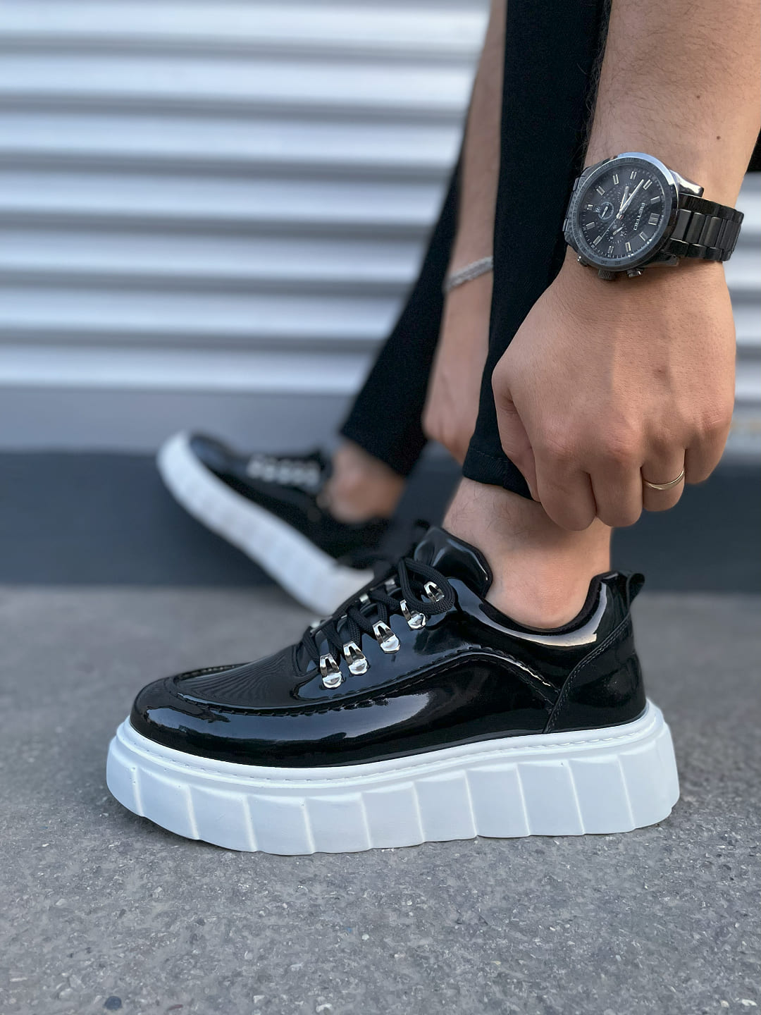 JY010 Cloud Bağcıklı Rugan Erkek Günlük Sneaker Ayakkabı RBT - Siyah - 43 Resim 3