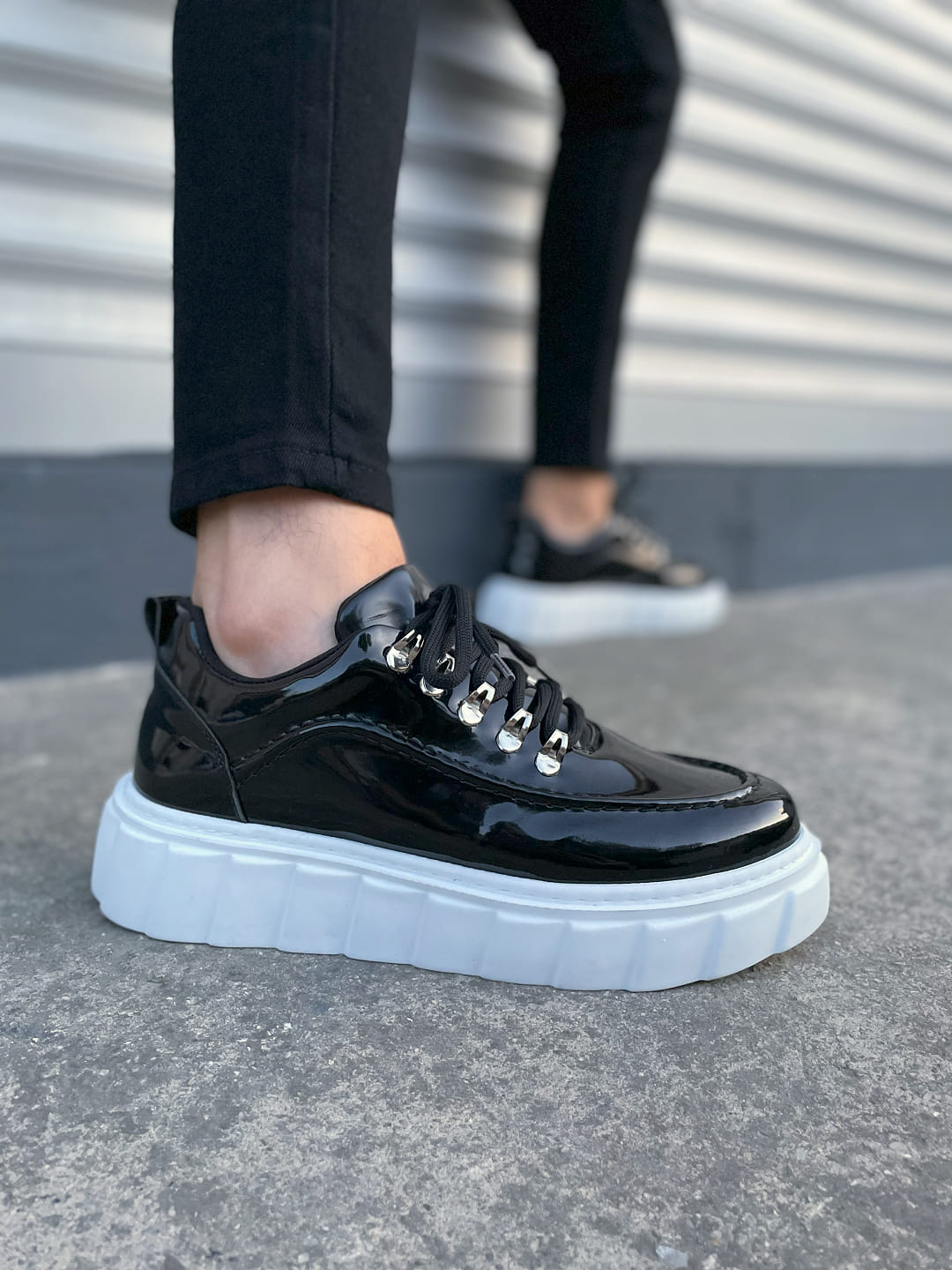 JY010 Cloud Bağcıklı Rugan Erkek Günlük Sneaker Ayakkabı RBT - Siyah - 41