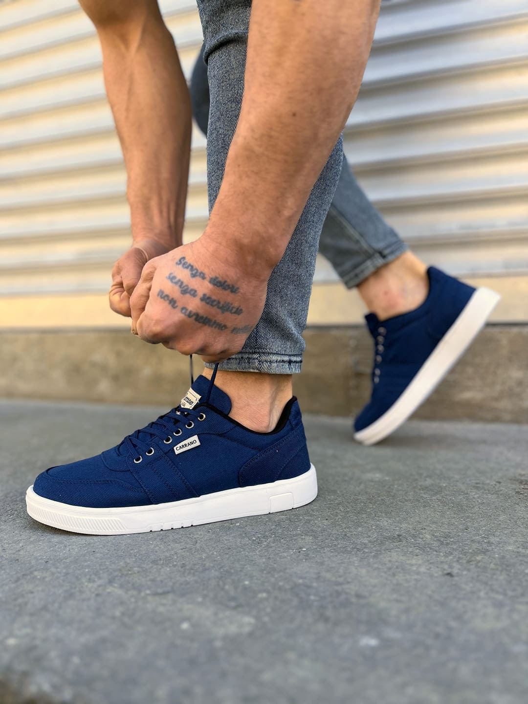 JY0118 REX Bağcıklı Keten Kumaş Erkek Günlük Sneaker Ayakkabı KBT - Lacivert - 41 Resim 2