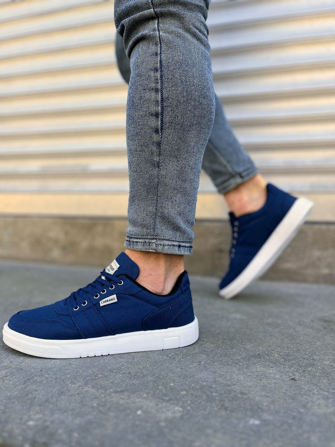 JY0118 REX Bağcıklı Keten Kumaş Erkek Günlük Sneaker Ayakkabı KBT - Lacivert - 41 Resim 3