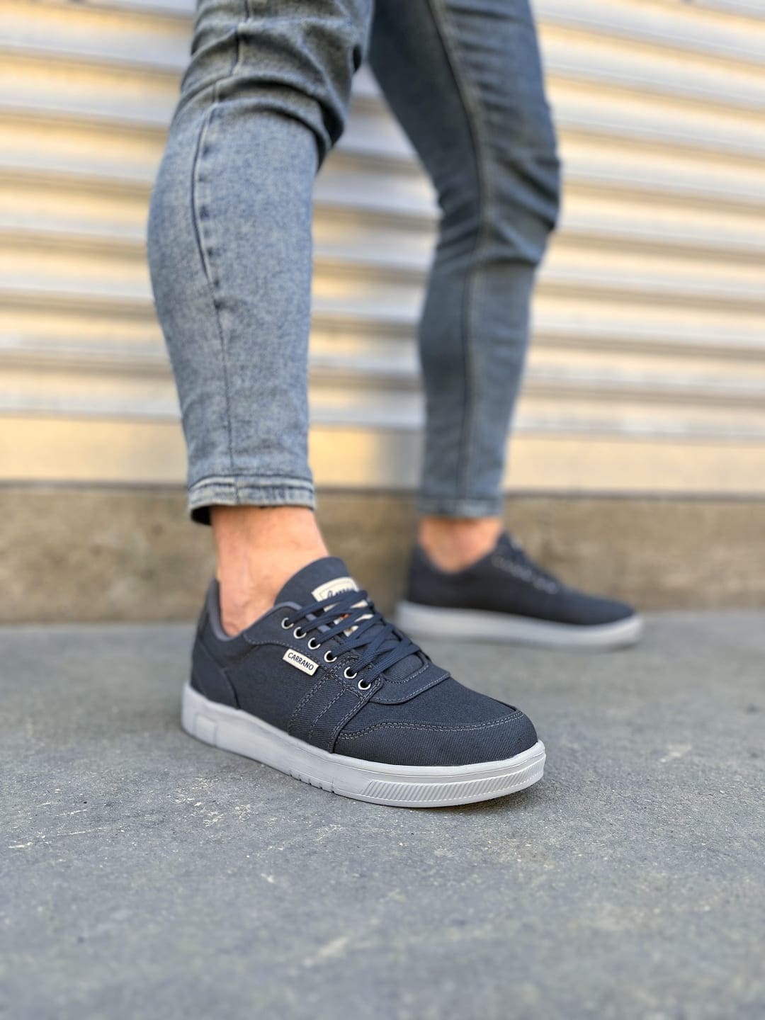 JY0118 REX Bağcıklı Keten Kumaş Erkek Günlük Sneaker Ayakkabı KGT - Füme - 40