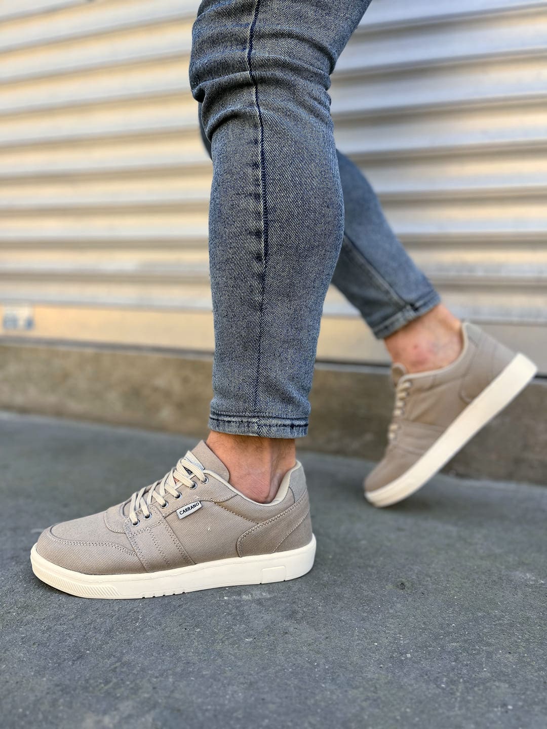 Joy Man JY0118 REX Bağcıklı Keten Kumaş Erkek Günlük Sneaker Bej