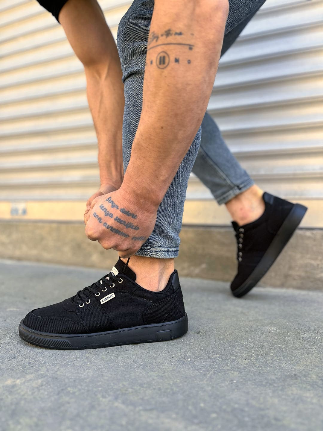 JY0118 REX Bağcıklı Keten Kumaş Erkek Günlük Sneaker Ayakkabı KST - Siyah - 41 Resim 2