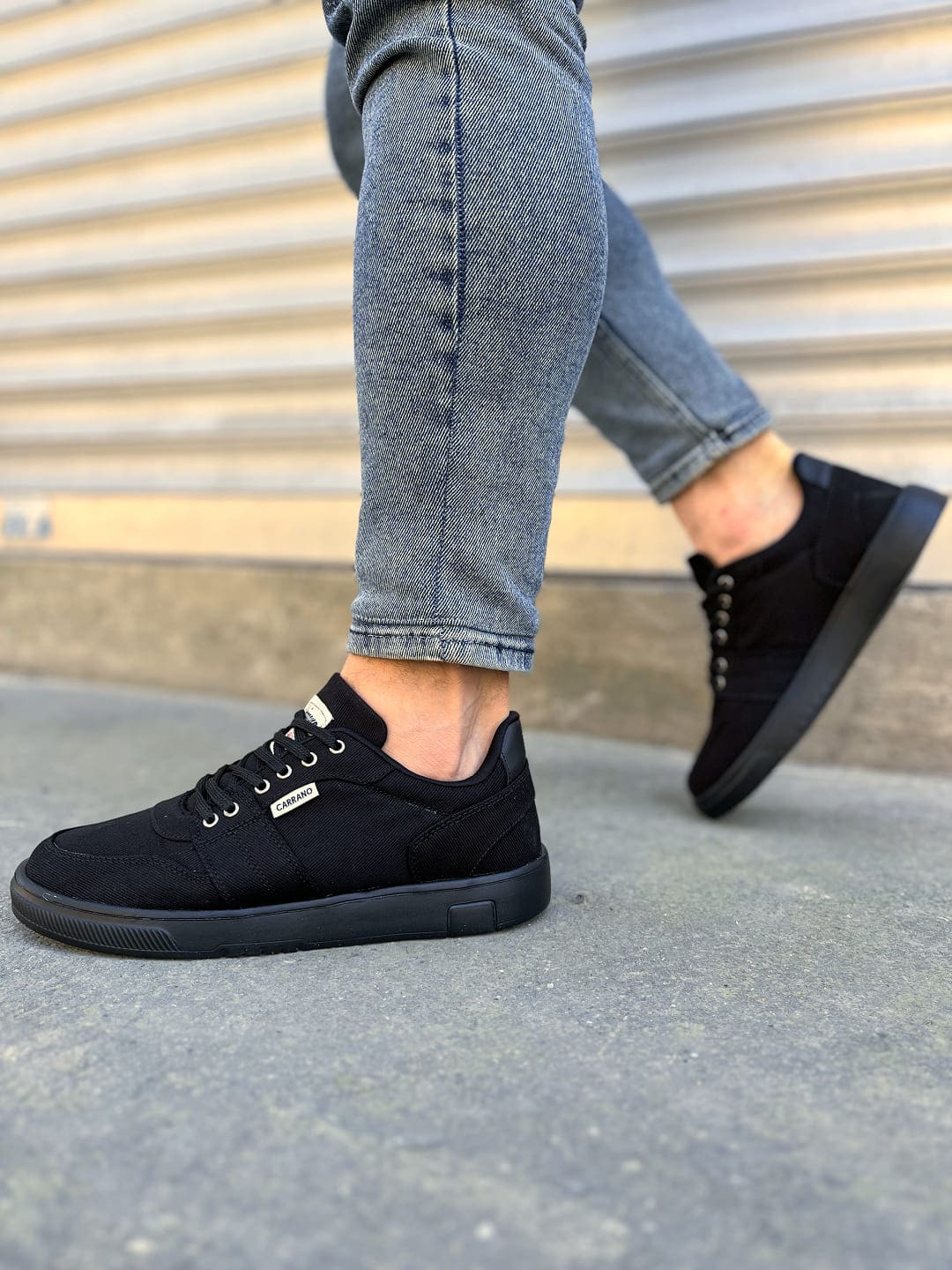 JY0118 REX Bağcıklı Keten Kumaş Erkek Günlük Sneaker Ayakkabı KST - Siyah - 41 Resim 3