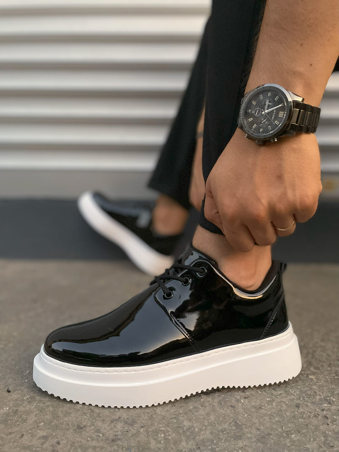 JY03 Luxor Bağcıklı Rugan Erkek Günlük Spor Klasik Ayakkabı RBT - Siyah - 44 Resim 3