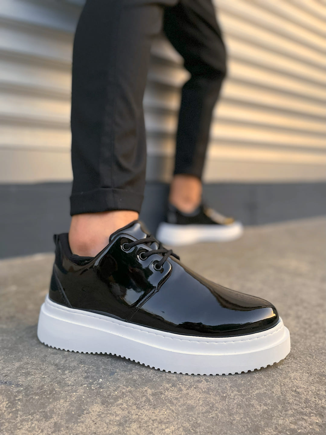 JY03 Luxor Bağcıklı Rugan Erkek Günlük Spor Klasik Ayakkabı RBT - Siyah - 44