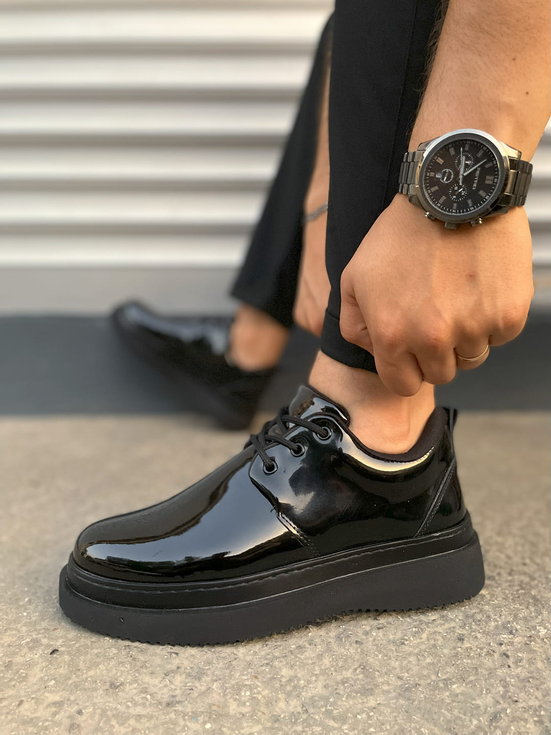 JY03 Luxor Bağcıklı Rugan Erkek Günlük Spor Klasik Ayakkabı RST - Siyah - 40 Resim 3