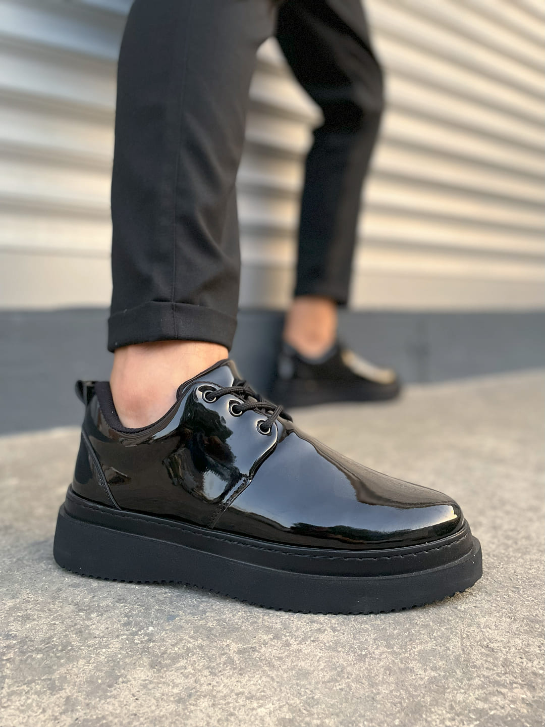 JY03 Luxor Bağcıklı Rugan Erkek Günlük Spor Klasik Ayakkabı RST - Siyah - 40