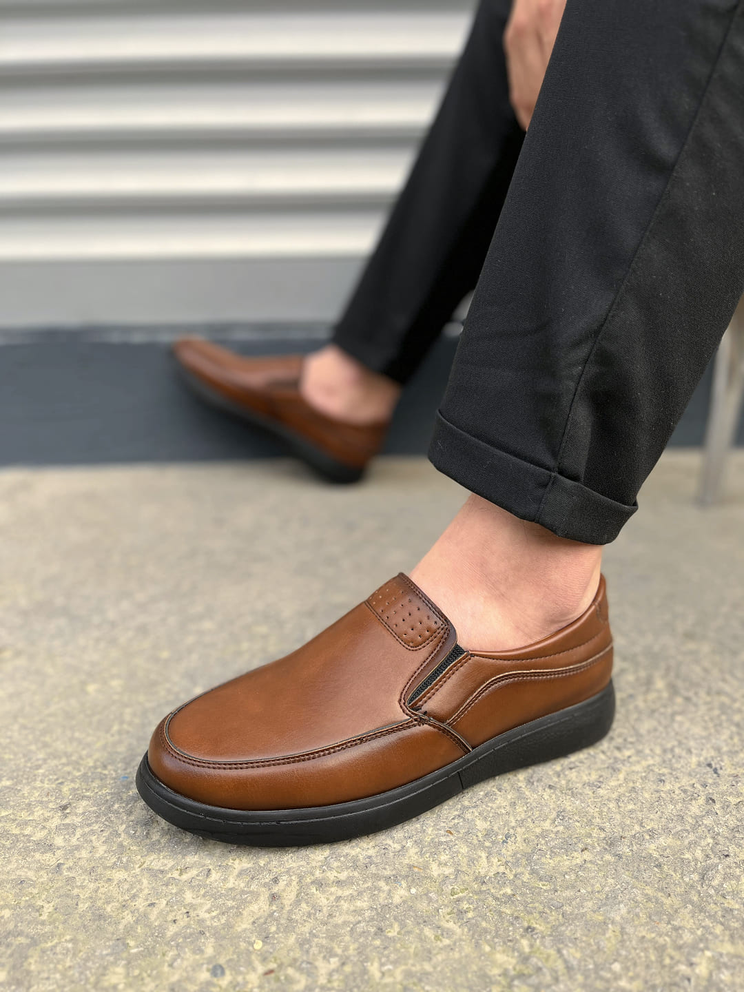 JY0410 Classique Bağcıksız Cilt Erkek Günlük Klasik Ayakkabı CST - Kahverengi - 40 Resim 3