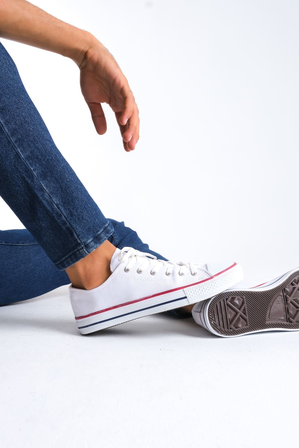 JY0422 Luke Bağcıklı Keten Kumaş Erkek Günlük Sneaker Ayakkabı KBT - Beyaz - 43 Resim 3