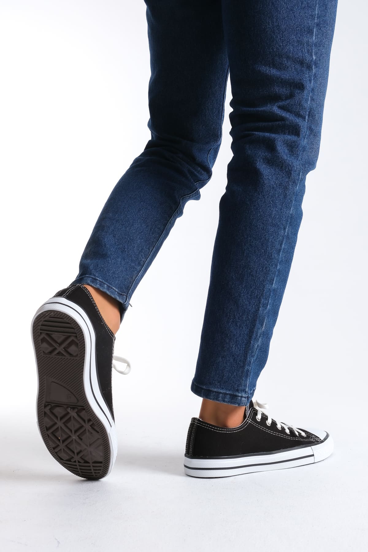 JY0422 Luke Bağcıklı Keten Kumaş Erkek Günlük Sneaker Ayakkabı KBT - Siyah Resim 3