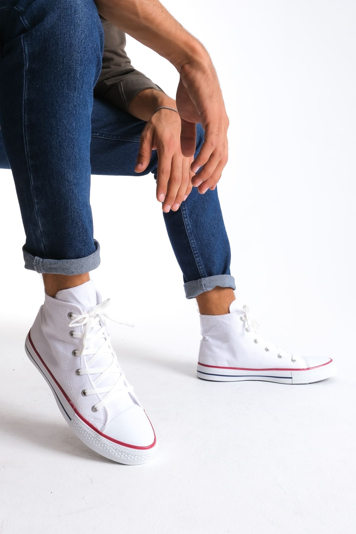 JY0423 AXE Bağcıklı Keten Kumaş Erkek Günlük Sneaker Ayakkabı KBT - Beyaz - 43 Resim 2