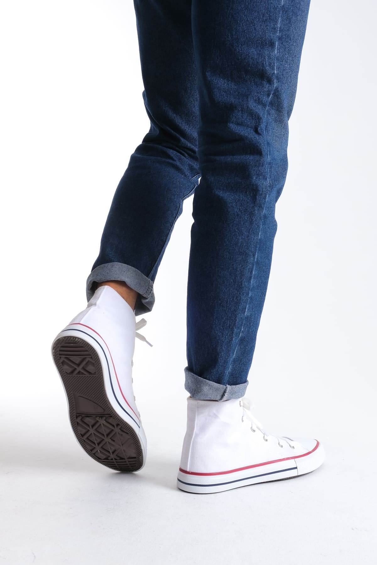 JY0423 AXE Bağcıklı Keten Kumaş Erkek Günlük Sneaker Ayakkabı KBT - Beyaz - 43 Resim 4