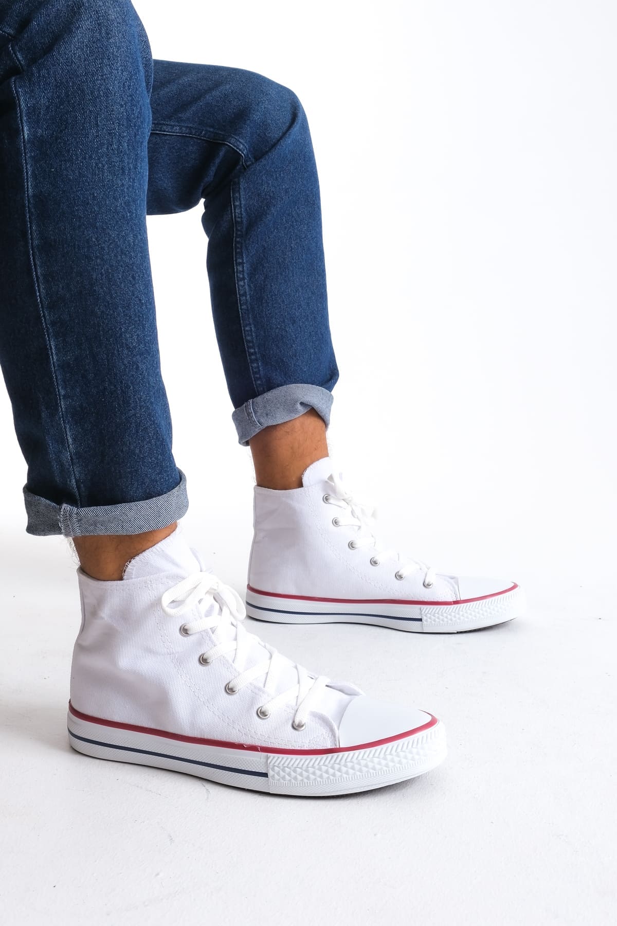 JY0423 AXE Bağcıklı Keten Kumaş Erkek Günlük Sneaker Ayakkabı KBT - Beyaz - 43