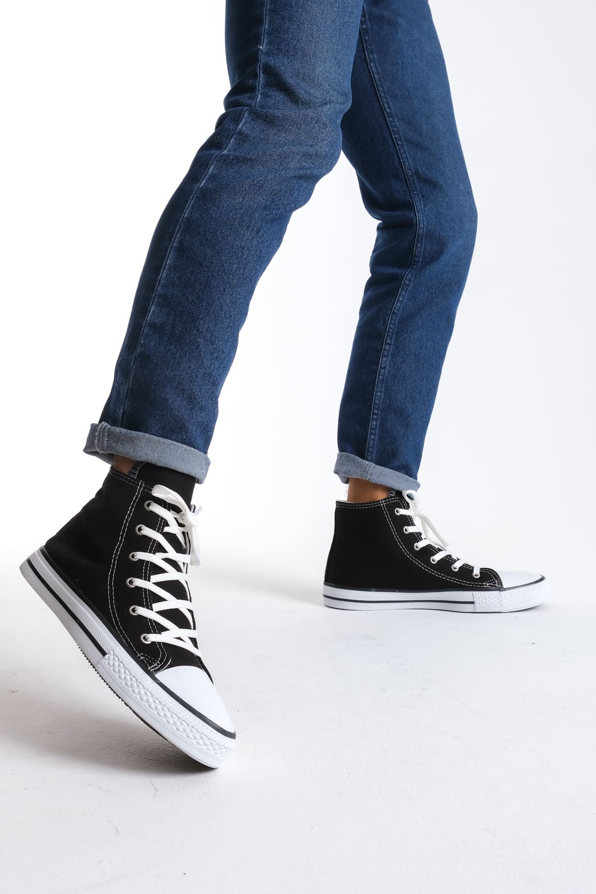 JY0423 AXE Bağcıklı Keten Kumaş Erkek Günlük Sneaker Ayakkabı KBT - Siyah - 44 Resim 2