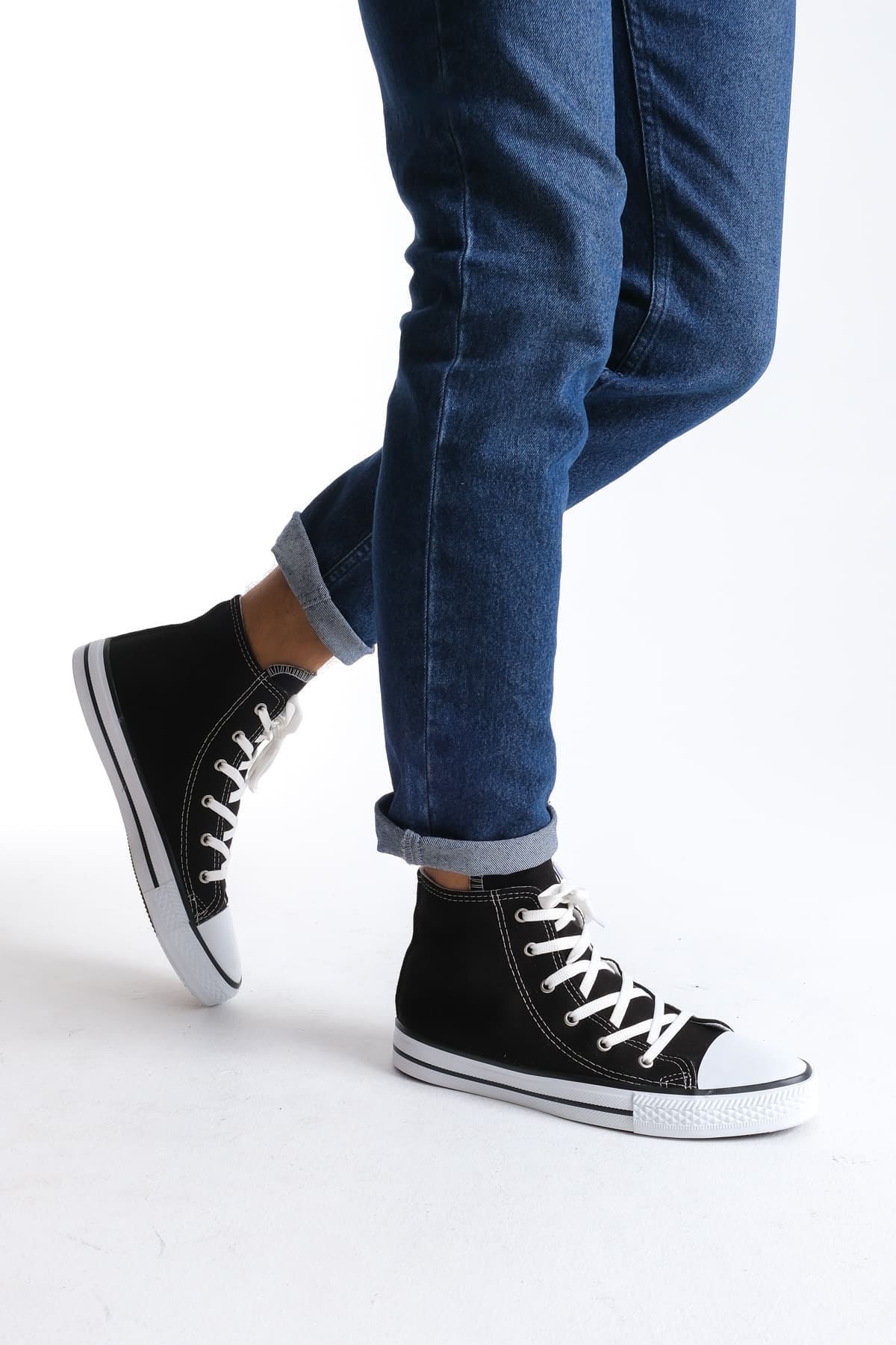 JY0423 AXE Bağcıklı Keten Kumaş Erkek Günlük Sneaker Ayakkabı KBT - Siyah - 41