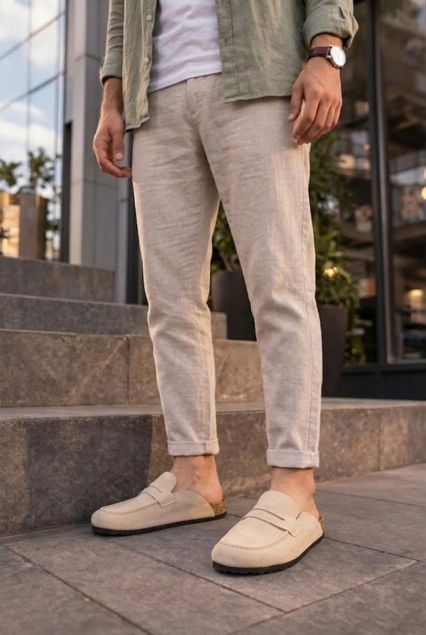 JY0456 Rayn Bağcıksız Hakiki Süet Deri Erkek Günlük Mantar Taban Loafer Klasik Ayakkabı HDMT - Krem - 38 Resim 3