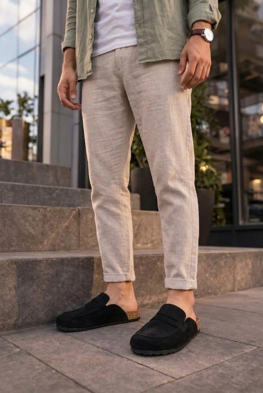 JY0456 Rayn Bağcıksız Hakiki Süet Deri Erkek Günlük Mantar Taban Loafer Klasik Ayakkabı HDMT - Siyah - 36 Resim 3