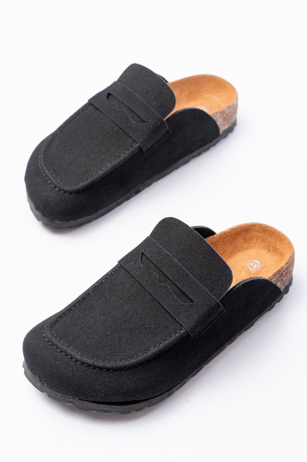 JY0456 Rayn Bağcıksız Hakiki Süet Deri Erkek Günlük Mantar Taban Loafer Klasik Ayakkabı HDMT - Siyah - 36 Resim 4