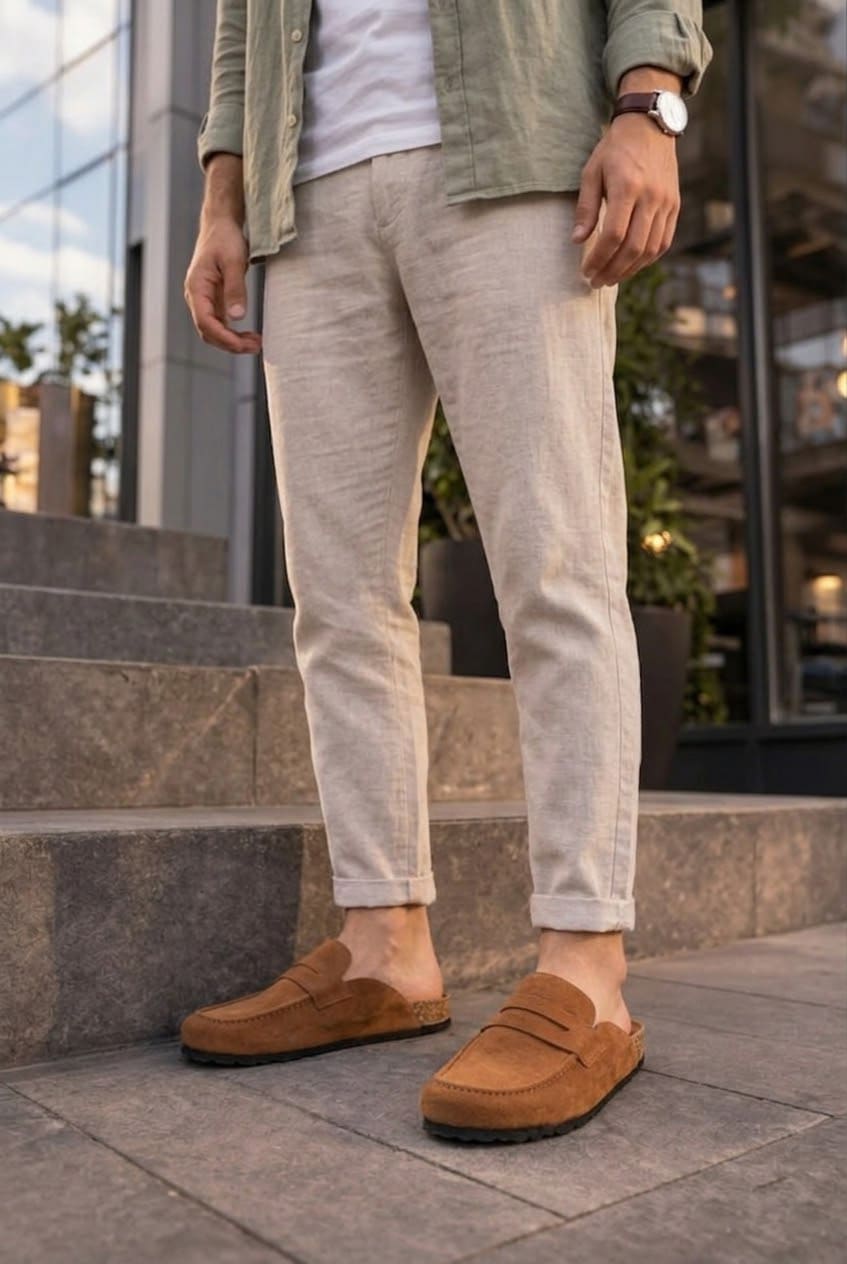 JY0456 Rayn Bağcıksız Hakiki Süet Deri Erkek Günlük Mantar Taban Loafer Klasik Ayakkabı HDMT - Taba - 36 Resim 3