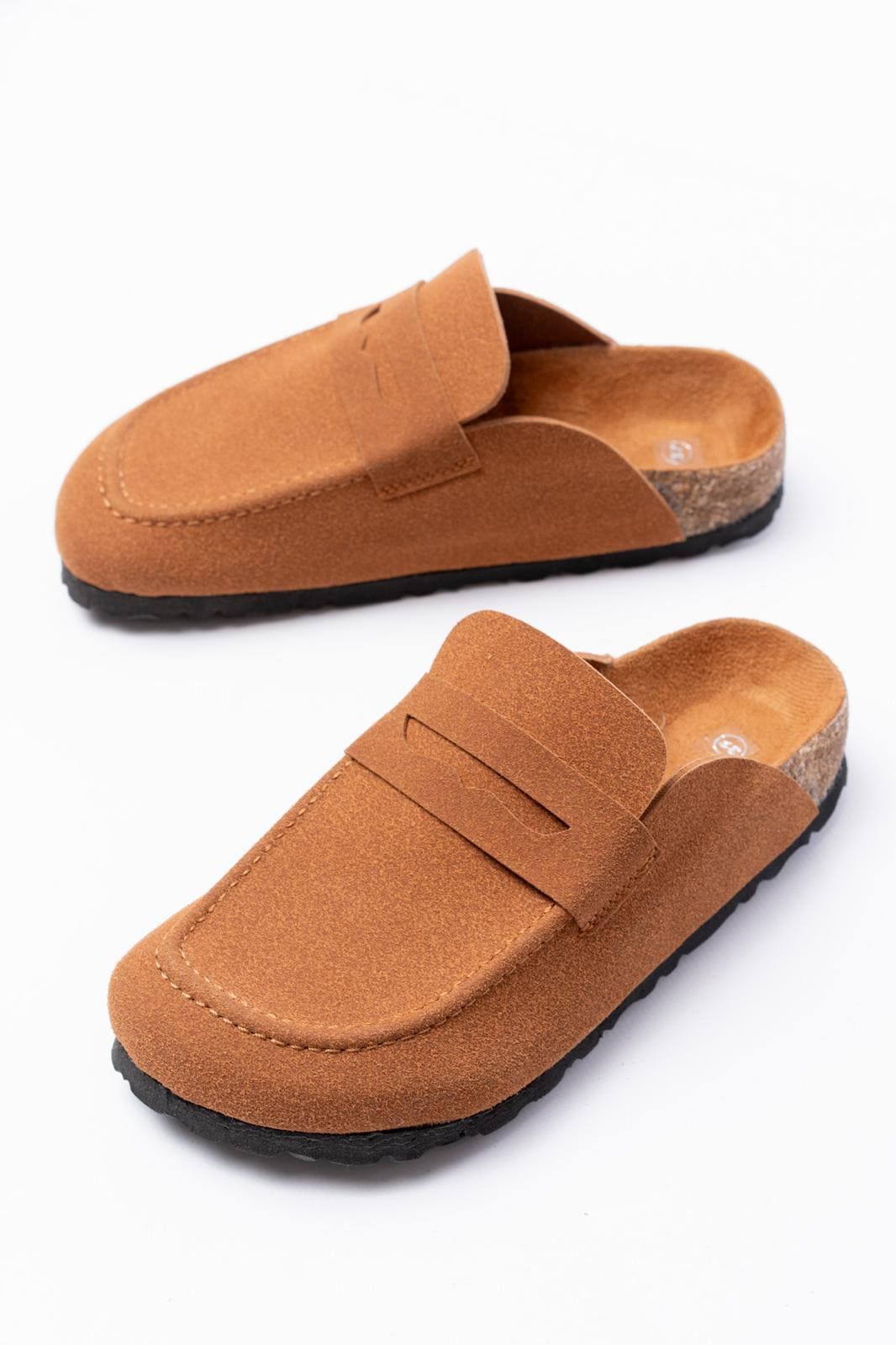 JY0456 Rayn Bağcıksız Hakiki Süet Deri Erkek Günlük Mantar Taban Loafer Klasik Ayakkabı HDMT - Taba - 36 Resim 4