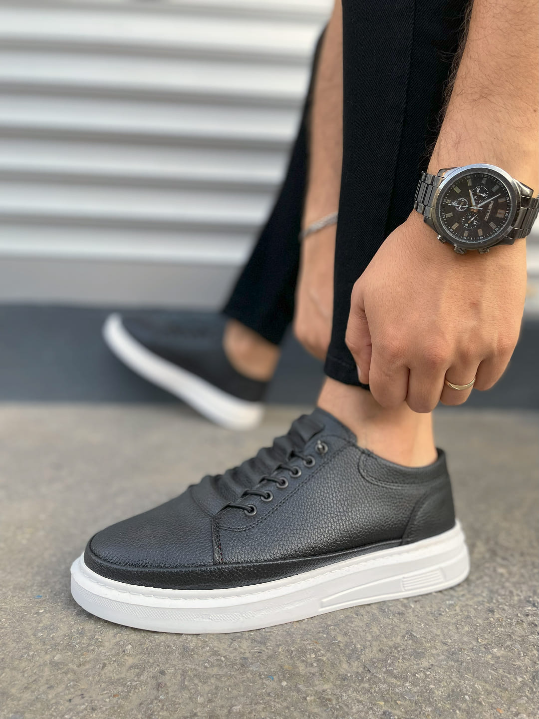 JY0535 Prime Bağcıklı Cilt Erkek Günlük Sneaker Ayakkabı CBT - Siyah - 43 Resim 3