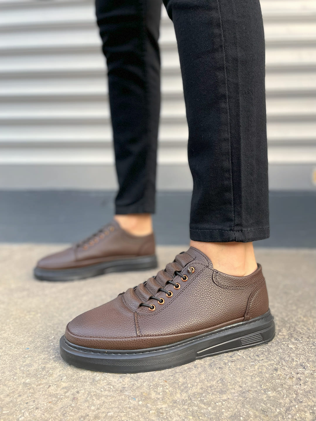 JY0535 Prime Bağcıklı Cilt Erkek Günlük Sneaker Ayakkabı CST - Kahverengi - 43 Resim 2