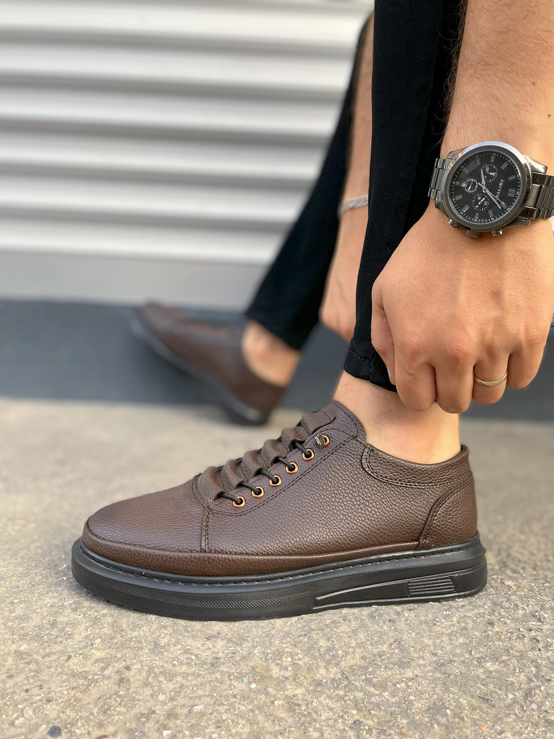 JY0535 Prime Bağcıklı Cilt Erkek Günlük Sneaker Ayakkabı CST - Kahverengi - 43 Resim 3