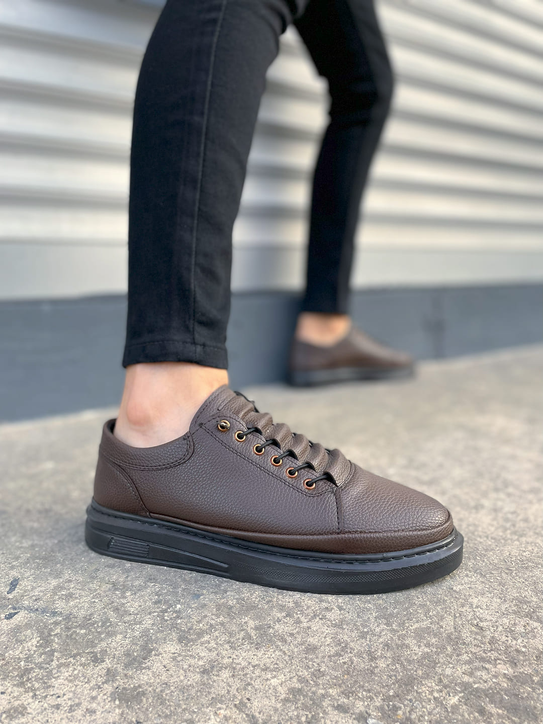 JY0535 Prime Bağcıklı Cilt Erkek Günlük Sneaker Ayakkabı CST - Kahverengi - 42