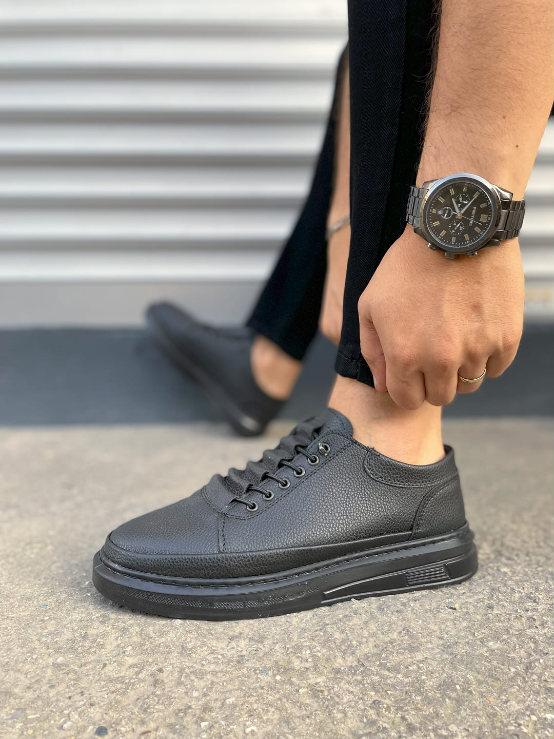 JY0535 Prime Bağcıklı Cilt Erkek Günlük Sneaker Ayakkabı CST - Siyah - 40 Resim 3