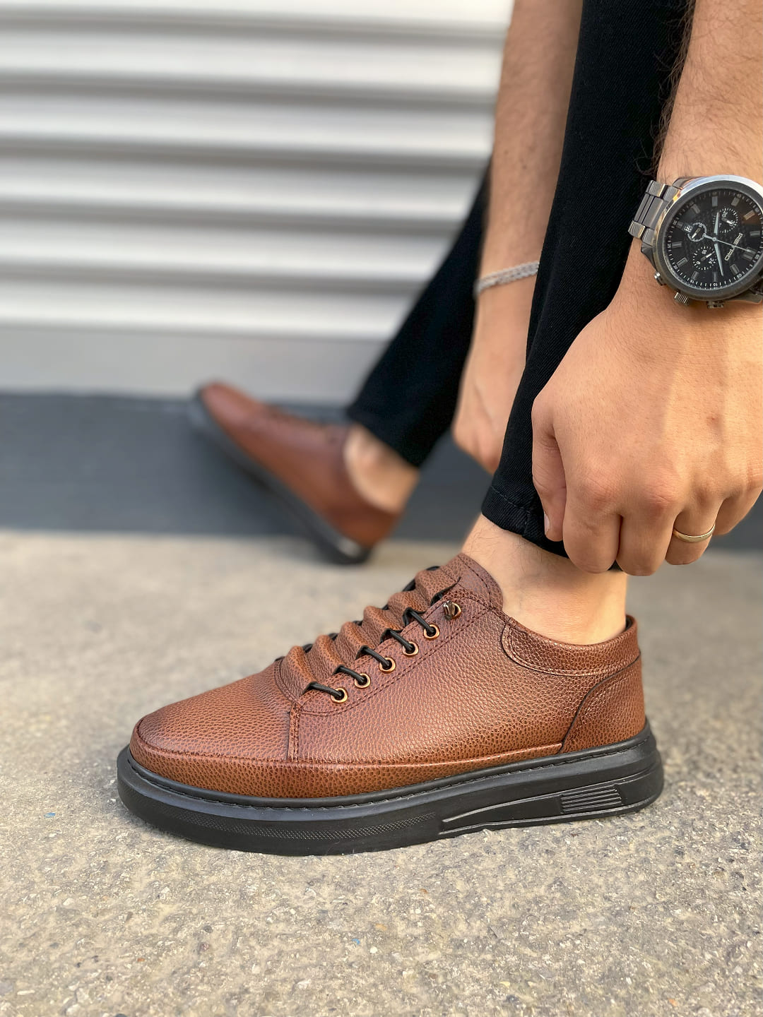 JY0535 Prime Bağcıklı Cilt Erkek Günlük Sneaker Ayakkabı CST - Taba - 43 Resim 3