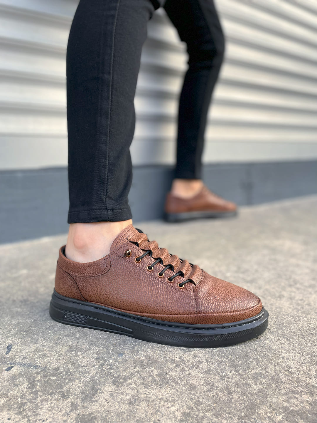 JY0535 Prime Bağcıklı Cilt Erkek Günlük Sneaker Ayakkabı CST - Taba - 43