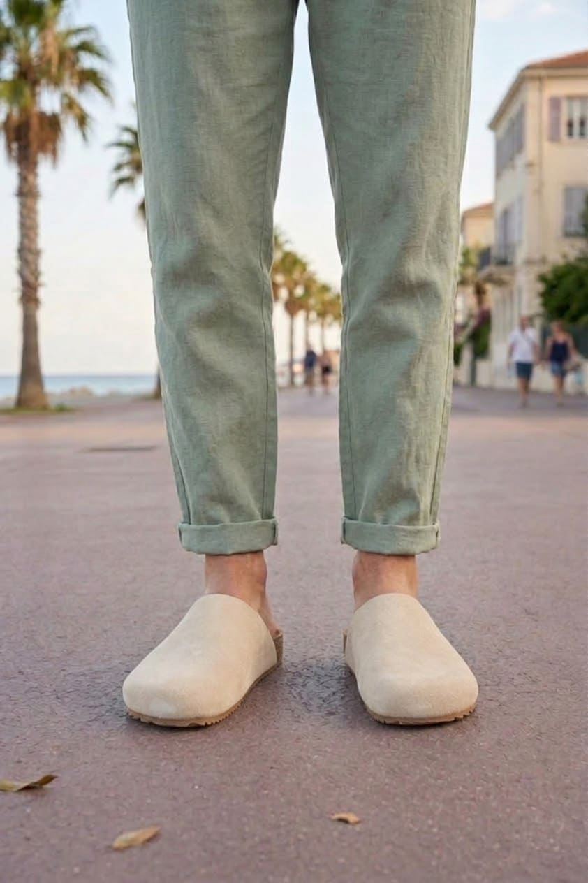 Joy Man Raven Erkek Bağcıksız Süet Loafer Ayakkabı, Mantar Taban, Krem