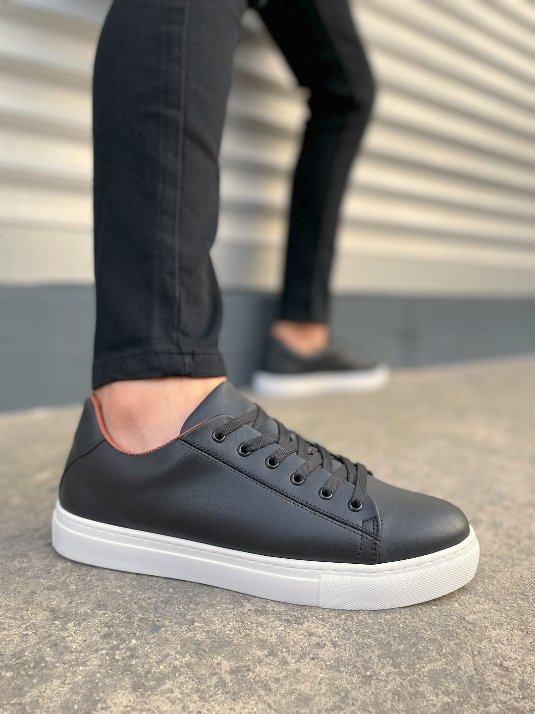 JY122 Mode Bağcıklı Cilt Erkek Günlük Sneaker Ayakkabı CBT - Siyah - 44