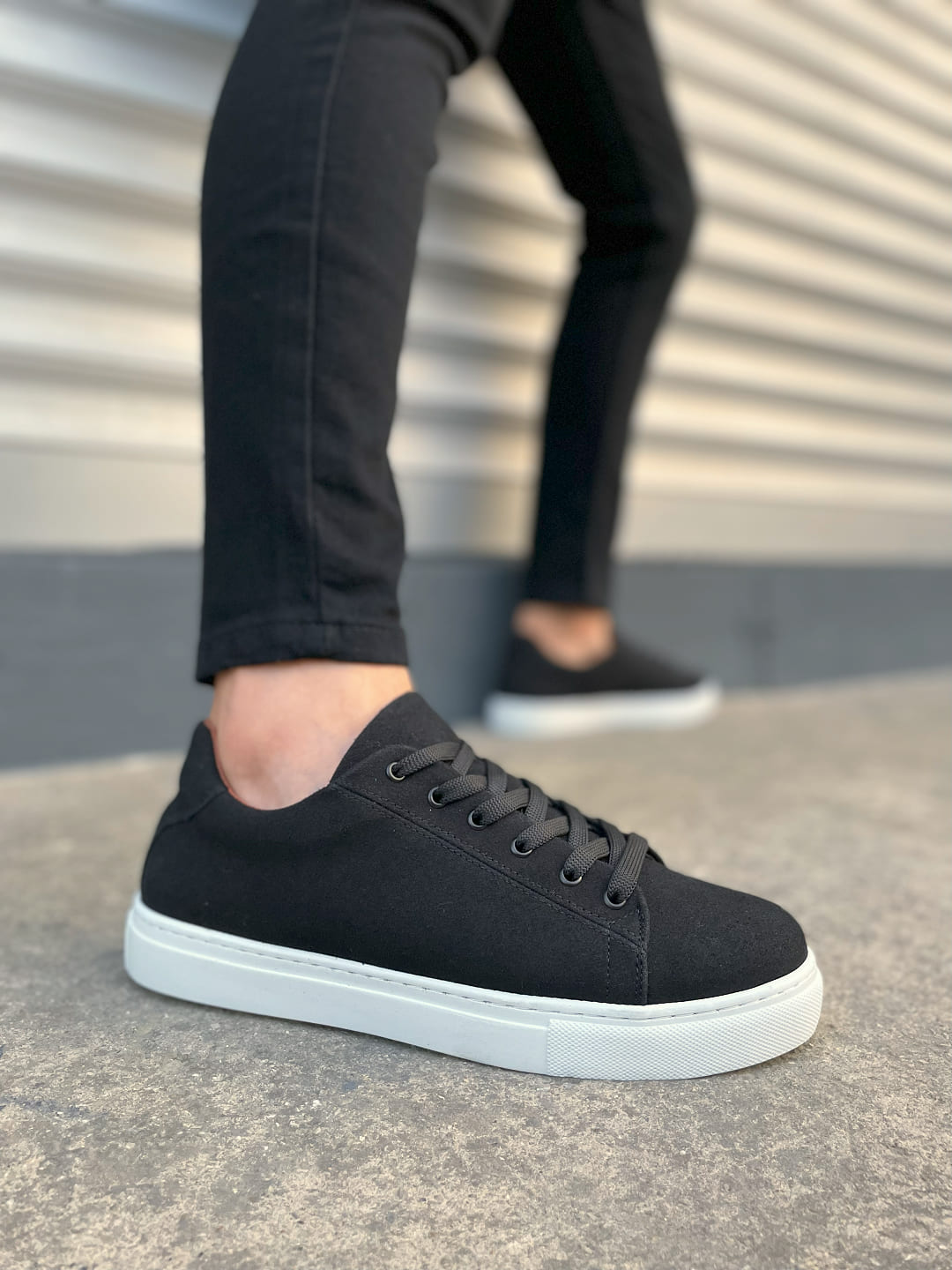 JY122 Mode Bağcıklı Süet Erkek Günlük Sneaker Ayakkabı SBT - Siyah - 44
