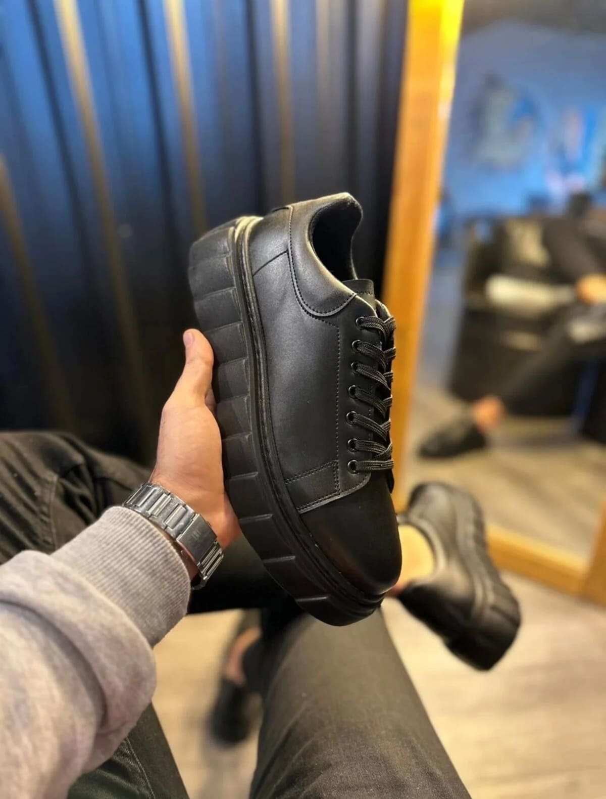 Joy Man JY007 Alba Bağcıksız Cilt Erkek Günlük Sneaker Ayakkabı Siyah
