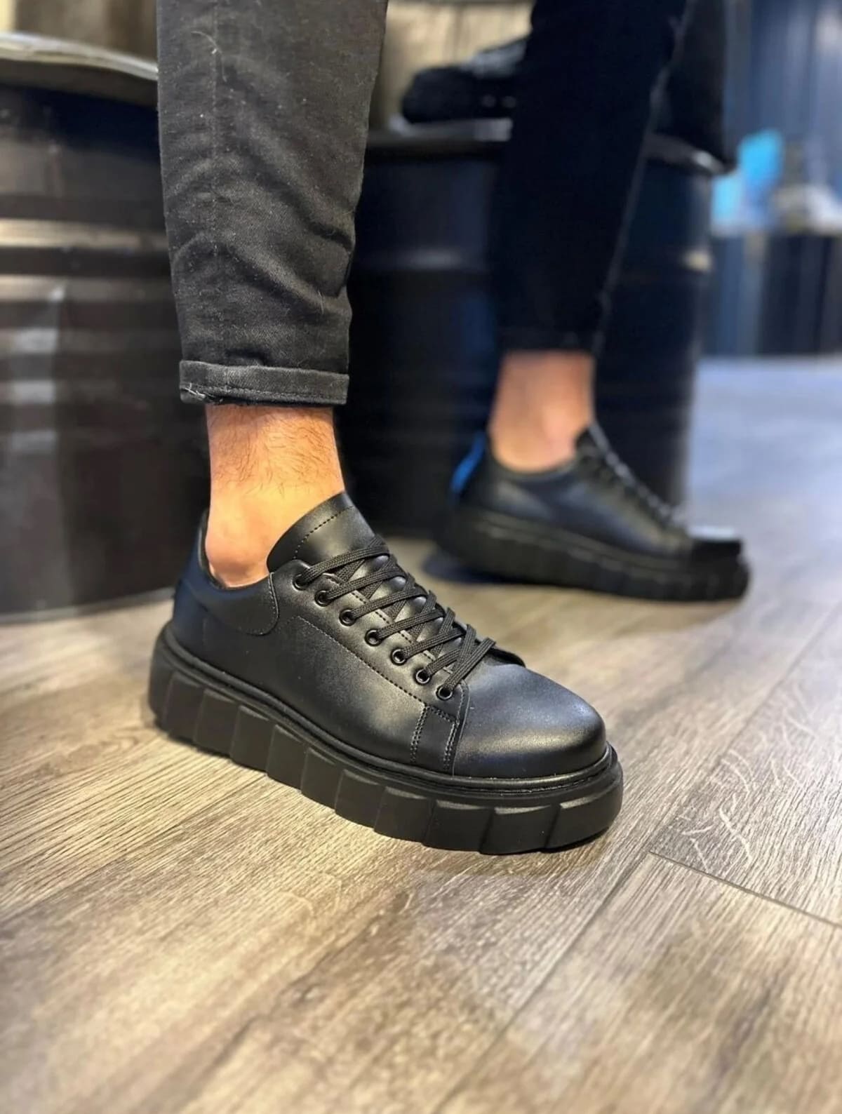 Joy Man JY007 Alba Bağcıksız Cilt Erkek Günlük Sneaker Ayakkabı Siyah