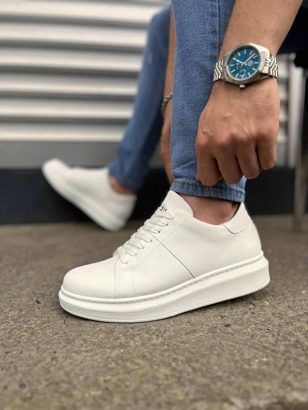 JY151 Boost Bağcıklı Cilt Erkek Günlük Sneaker Ayakkabı CBT - Beyaz - 44 Resim 3