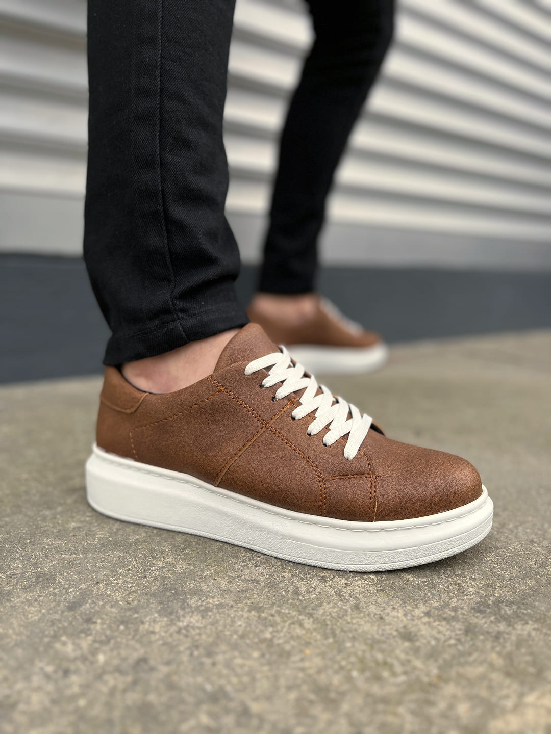 JY151 Boost Bağcıklı Cilt Erkek Günlük Sneaker Ayakkabı CBT - Taba - 40