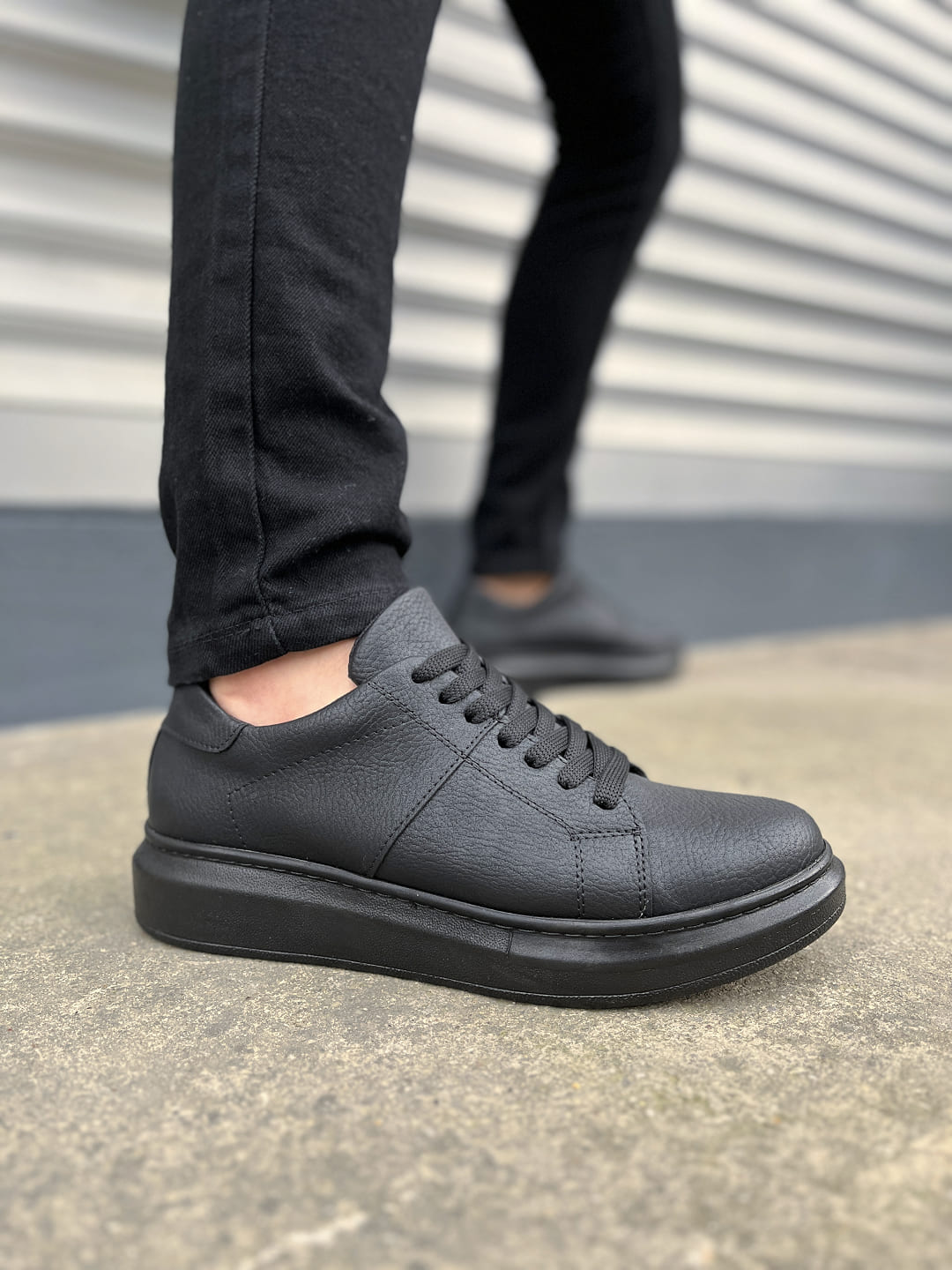 JY151 Boost Bağcıklı Cilt Erkek Günlük Sneaker Ayakkabı CST - Siyah - 43