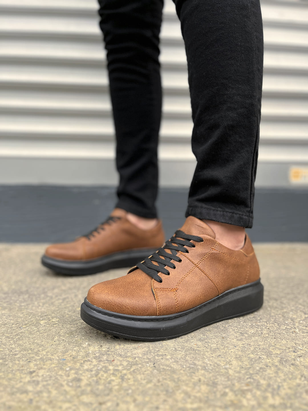 JY151 Boost Bağcıklı Cilt Erkek Günlük Sneaker Ayakkabı CST - Taba - 40 Resim 2