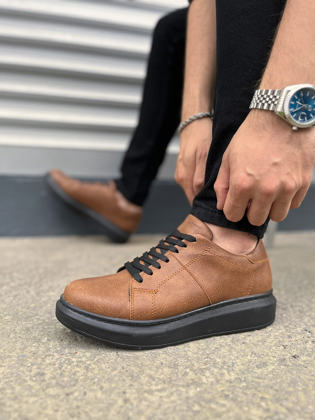 JY151 Boost Bağcıklı Cilt Erkek Günlük Sneaker Ayakkabı CST - Taba - 40 Resim 3