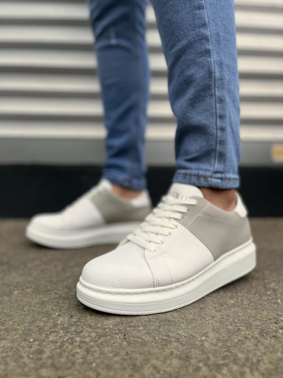 JY151 Boost Bağcıklı Cilt Süet Erkek Günlük Sneaker Ayakkabı CSBT - Beyaz/Gri - 44 Resim 2