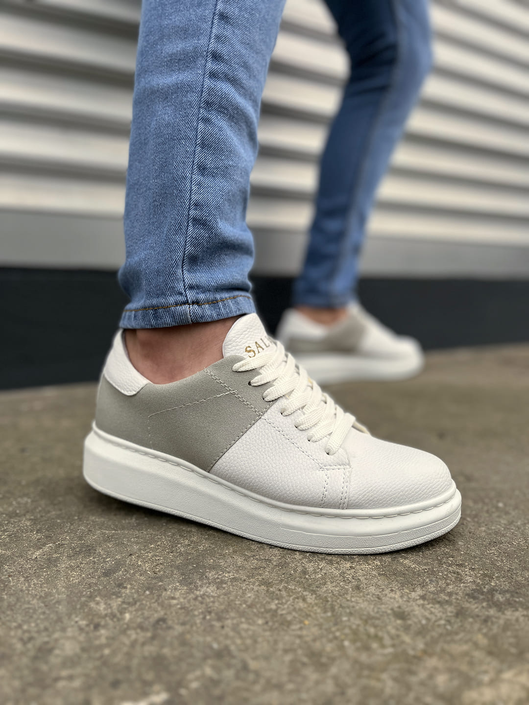 JY151 Boost Bağcıklı Cilt Süet Erkek Günlük Sneaker Ayakkabı CSBT - Beyaz/Gri - 44