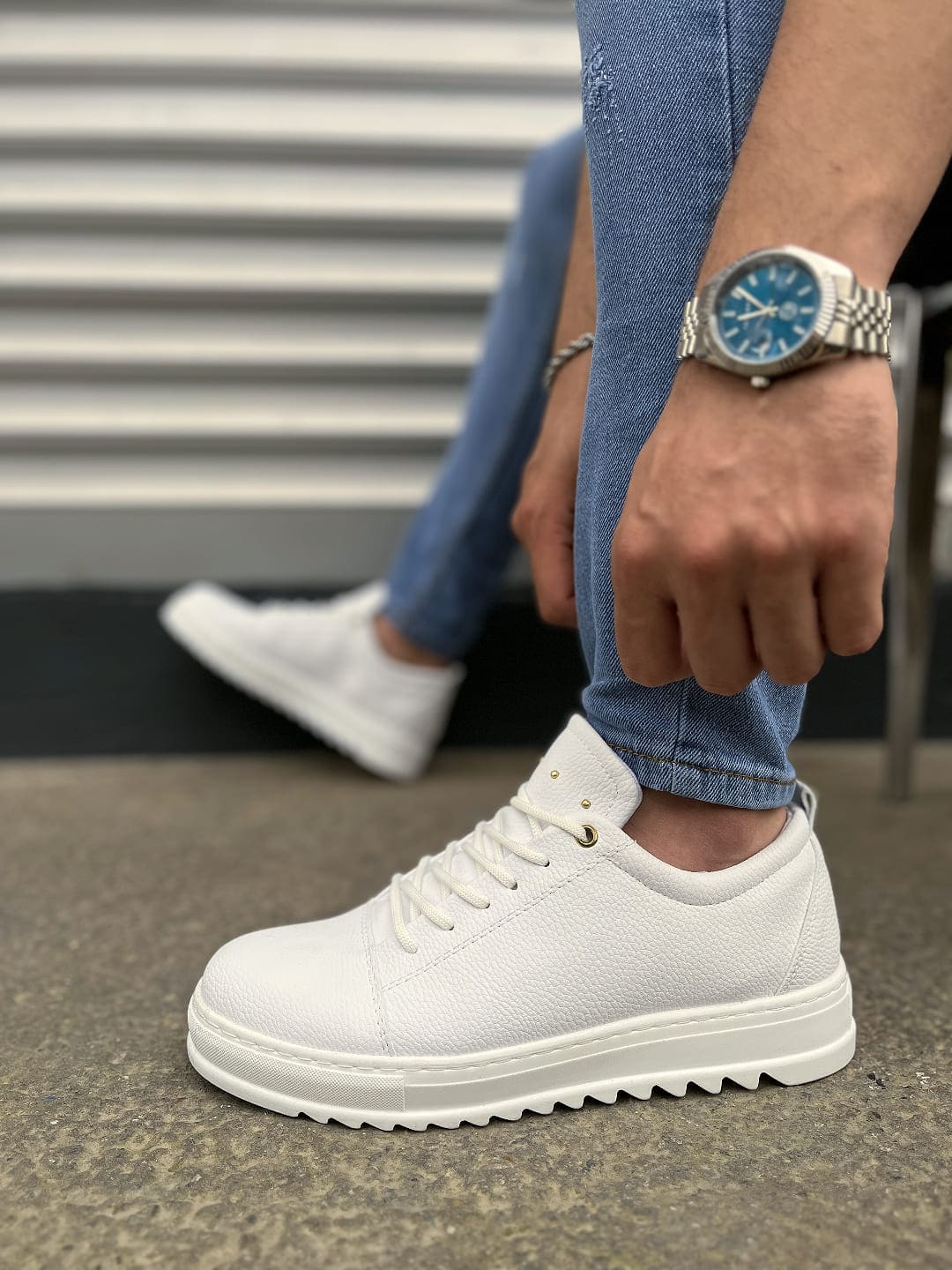 JY152 Cool Bağcıklı Cilt Erkek Günlük Spor Klasik Ayakkabı CBT - Beyaz - 41 Resim 3